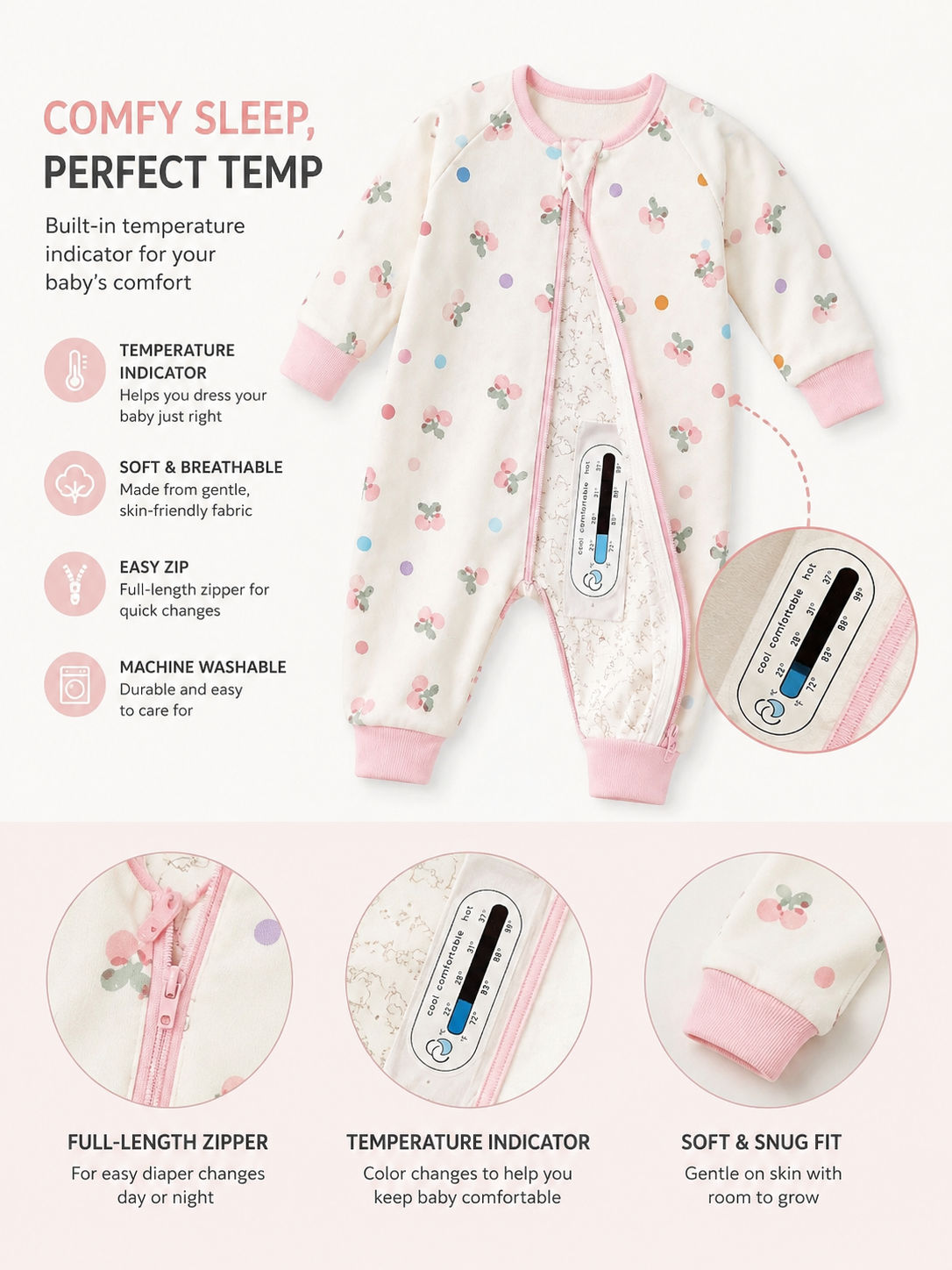 Cherry Sleep Sack with Feet | 1.5 TOG Toddler Walker Sleeping Bag