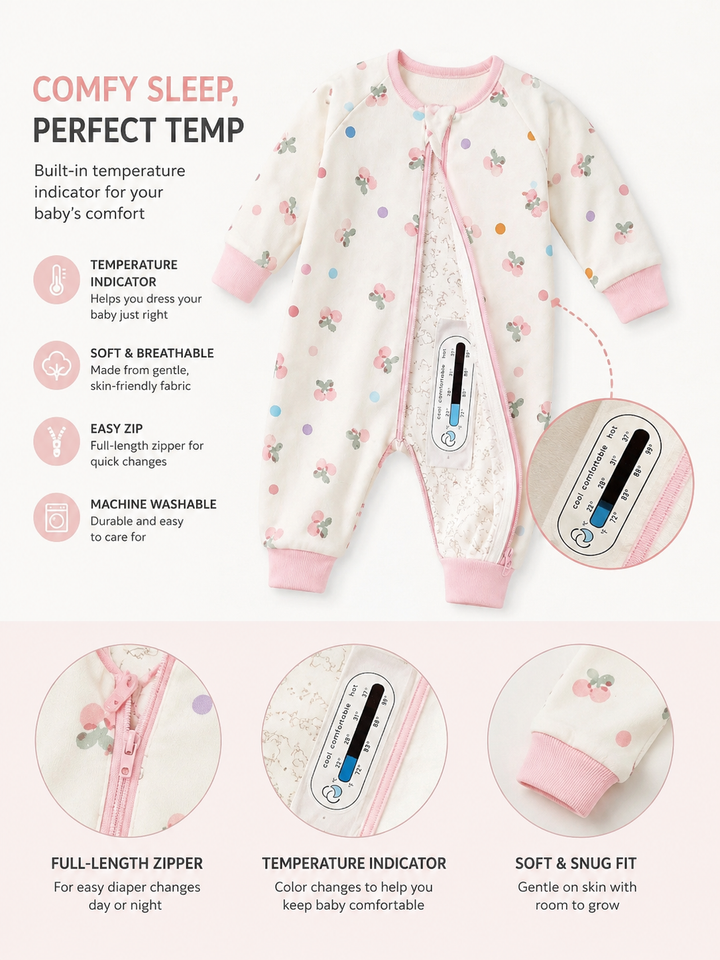 Cherry Sleep Sack with Feet | 1.5 TOG Toddler Walker Sleeping Bag